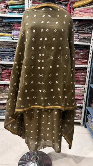 Bandhani / bandhage Handblock Chanderi Suit Material with Chanderi Dupatta(Lining Included)