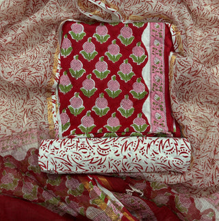 Cotton Handblock Office Wear Suit fabric with Kota Doria Dupatta