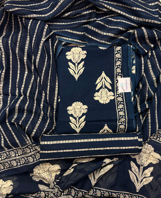 Handblock Cotton Suit Material with Cotton Dupatta