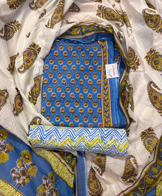 Handblock Cotton Suit Material with Cotton Dupatta