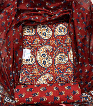 Paisley Print Red Handblock Print Cotton Suit fabric with Cotton Dupatta