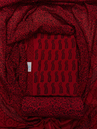 Paisley Print Red Handblock Print Cotton Suit fabric with Cotton Dupatta