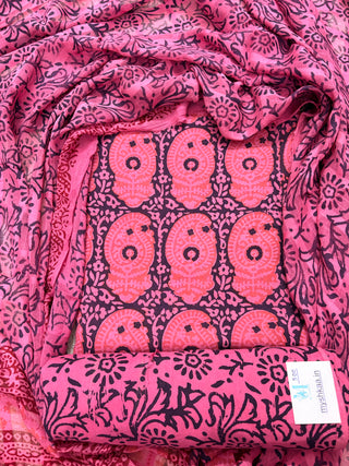 Handblock Cotton Suit Material with Cotton Dupatta
