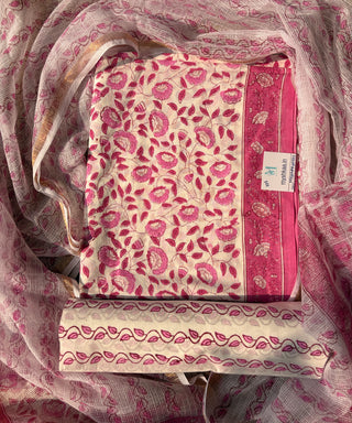 Cotton Handblock Office Wear Suit fabric with Kota Doria Dupatta (Code : 995)