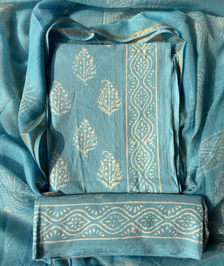 Cotton Handblock Office Wear Suit fabric with Kota Doria Dupatta