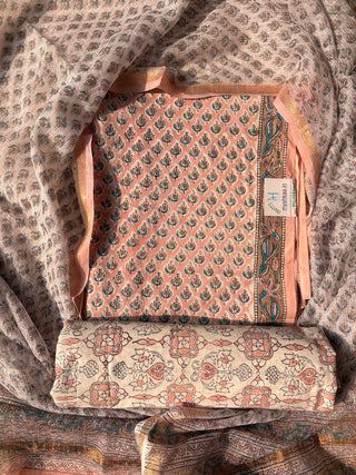 Cotton Handblock Office Wear Suit fabric with Kota Doria Dupatta