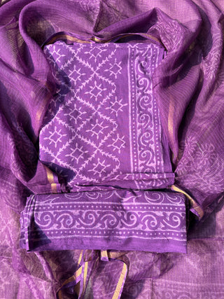 Cotton Handblock Office Wear Suit fabric with Kota Doria Dupatta