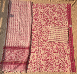 Cotton Handblock Office Wear Suit fabric with Kota Doria Dupatta (Code : 995)