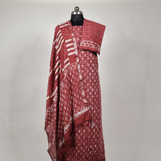 Maroon Katha work Office Wear Suit fabric with linen cotton Dupatta