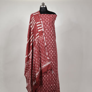 Maroon Katha work Office Wear Suit fabric with linen cotton Dupatta