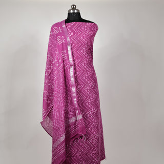 Pink Katha work Office Wear Suit fabric with linen cotton Dupatta