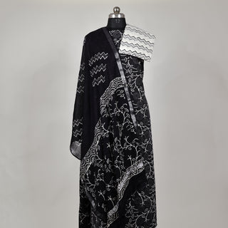 Black Katha work Office Wear Suit fabric with linen cotton Dupatta