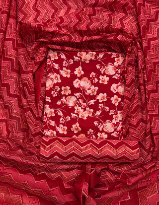 Red Sanganeri Handblock Cotton Suit Material with Cotton Dupatta