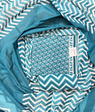 Sea Green Handblock Print Cotton Suit fabric with Cotton Dupatta