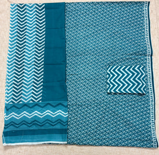 Sea Green Handblock Print Cotton Suit fabric with Cotton Dupatta