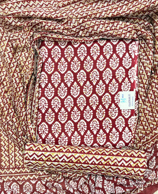 Burgundy Handblock Print Cotton Suit fabric with Cotton Dupatta