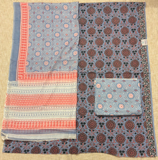 Blue Handblock Print Cotton Suit fabric with Cotton Dupatta