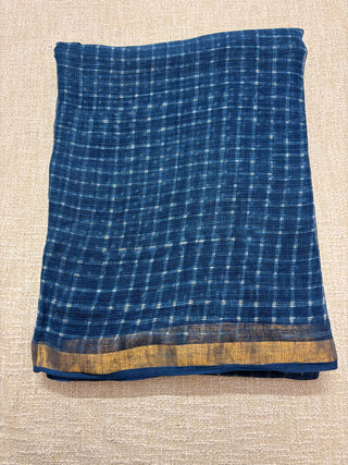 Burgundy Hand block printed Kota Doria Cotton Saree with Unstitched Blouse Piece