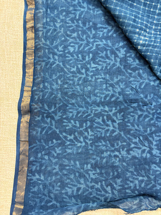 Hand block printed Kota Doria Cotton Saree with Unstitched Blouse Piece