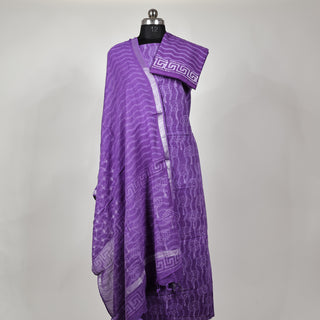 Purple Katha work Office Wear Suit fabric with linen cotton Dupatta