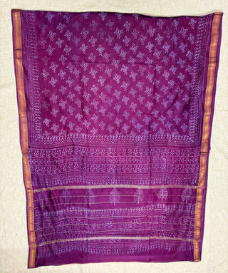 Handblock Maheshwari Silk Saree with Unstitched Blouse Piece