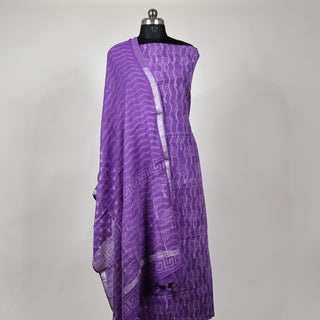 Purple Katha work Office Wear Suit fabric with linen cotton Dupatta