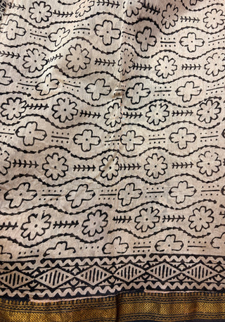 Handblock Maheshwari Silk Saree with Unstitched Blouse Piece