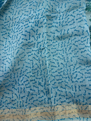 Handblock Maheshwari Silk Saree with Unstitched Blouse Piece