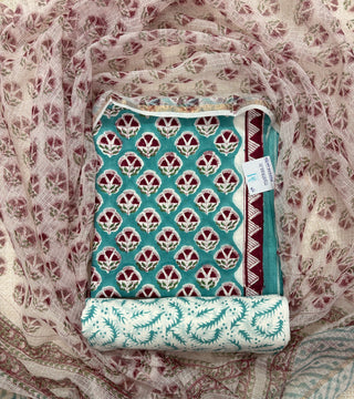 Cotton Handblock Office Wear Suit fabric with Kota Doria Dupatta (Code : 994)