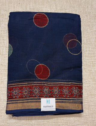 Burgundy Hand block printed Kota Doria Cotton Saree with Unstitched Blouse Piece