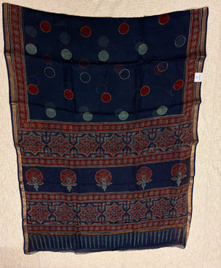 Hand block printed Kota Doria Cotton Saree with Unstitched Blouse Piece