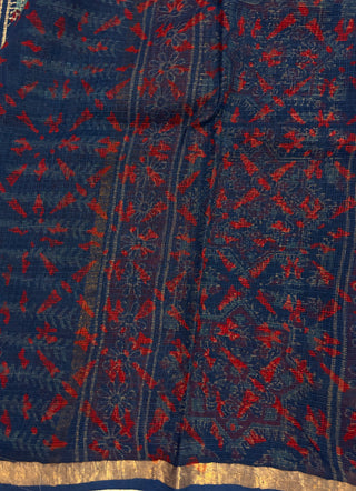 Hand block printed Kota Doria Cotton Saree with Unstitched Blouse Piece