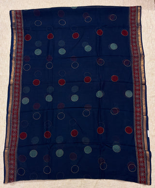 Hand block printed Kota Doria Cotton Saree with Unstitched Blouse Piece