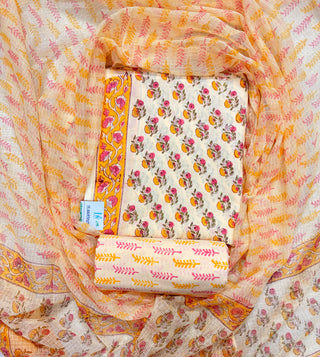 Cotton Handblock Office Wear Suit fabric with Kota Doria Dupatta