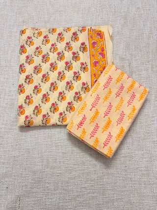 Cotton Handblock Office Wear Suit fabric with Kota Doria Dupatta