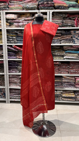 Handblock Chanderi Suit Material with Chanderi Dupatta(Lining Included)