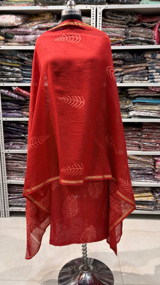 Handblock Chanderi Suit Material with Chanderi Dupatta(Lining Included)