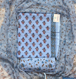 Cotton Handblock Office Wear Suit fabric with Kota Doria Dupatta