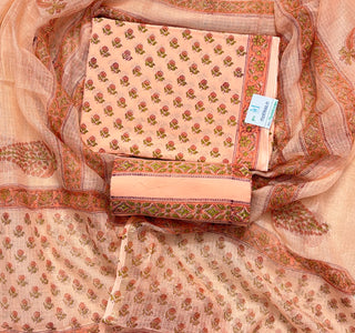 Cotton Handblock Office Wear Suit fabric with Kota Doria Dupatta