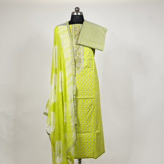 Light Green Office Wear Suit fabric with Chiffon Dupatta