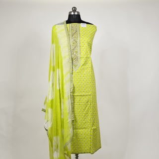 Light Green Office Wear Suit fabric with Chiffon Dupatta