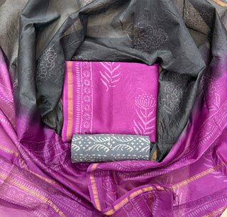 Handblock Chanderi Suit Material with Chanderi Dupatta