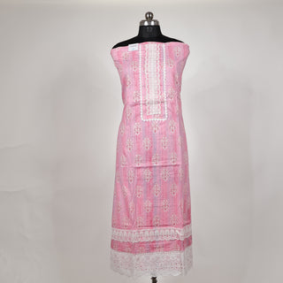 Pink Office Wear lace work Suit fabric with Chiffon Dupatta