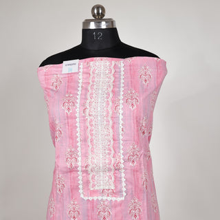 Pink Office Wear lace work Suit fabric with Chiffon Dupatta