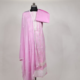 Mauve Office Wear lace work Suit fabric with Chiffon Dupatta