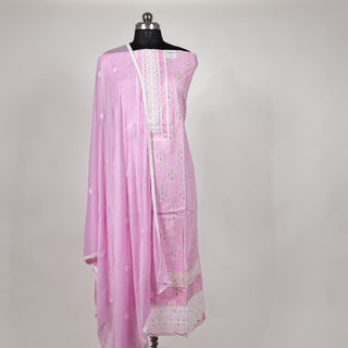 Mauve Office Wear lace work Suit fabric with Chiffon Dupatta