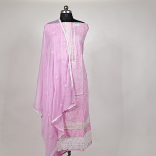 Mauve Office Wear lace work Suit fabric with Chiffon Dupatta