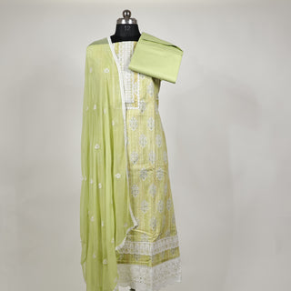 Light Green Office Wear lace work Suit fabric with Chiffon Dupatta