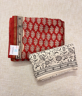 Red Handblock Chanderi Suit Material with Chanderi Dupatta