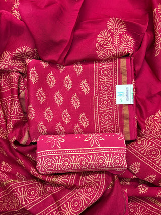 Handblock Chanderi Suit Material with Chanderi Dupatta